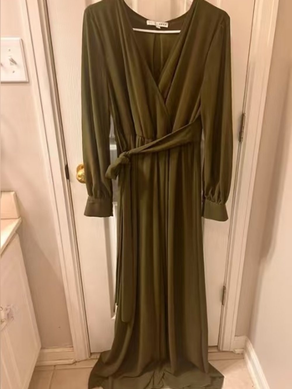 Olive Green Wrap Maxi Dress by Unknown Brand